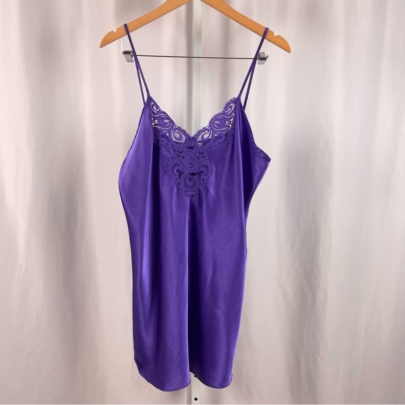 Vintage Inner Most Large Jewel Tone Lace Deep Purple Satiny Silky Slip Dress - Picture 1 of 8